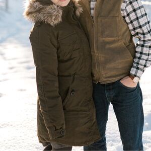 Aritzia Community Olive Green Parka with detachable Faux Fur Hood